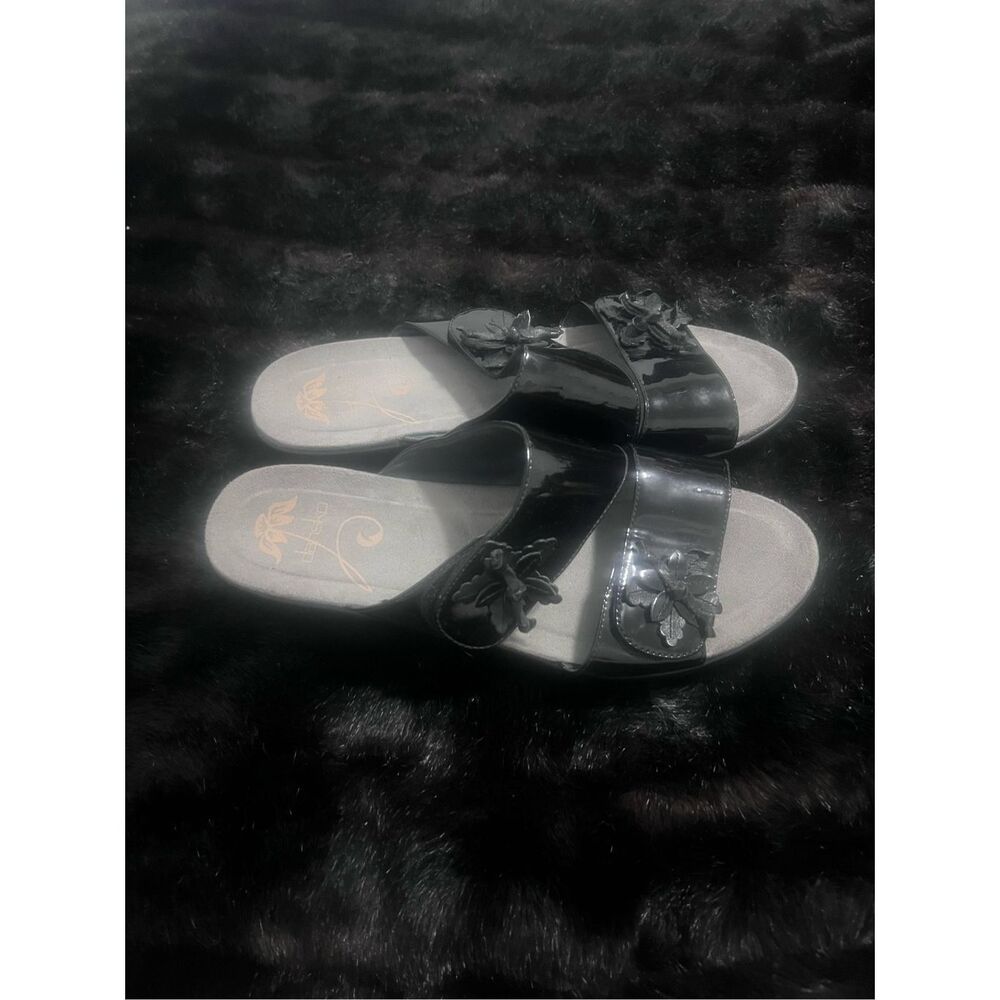 Dansko Women's Donna Black Patent Sandals 41 10.5 slip on